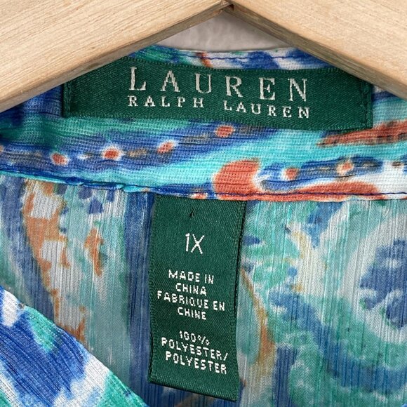 Ralph Lauren Womens Plus 1X Paisley Button Front Tunic Top Blouse Lined Shirt - Picture 6 of 10